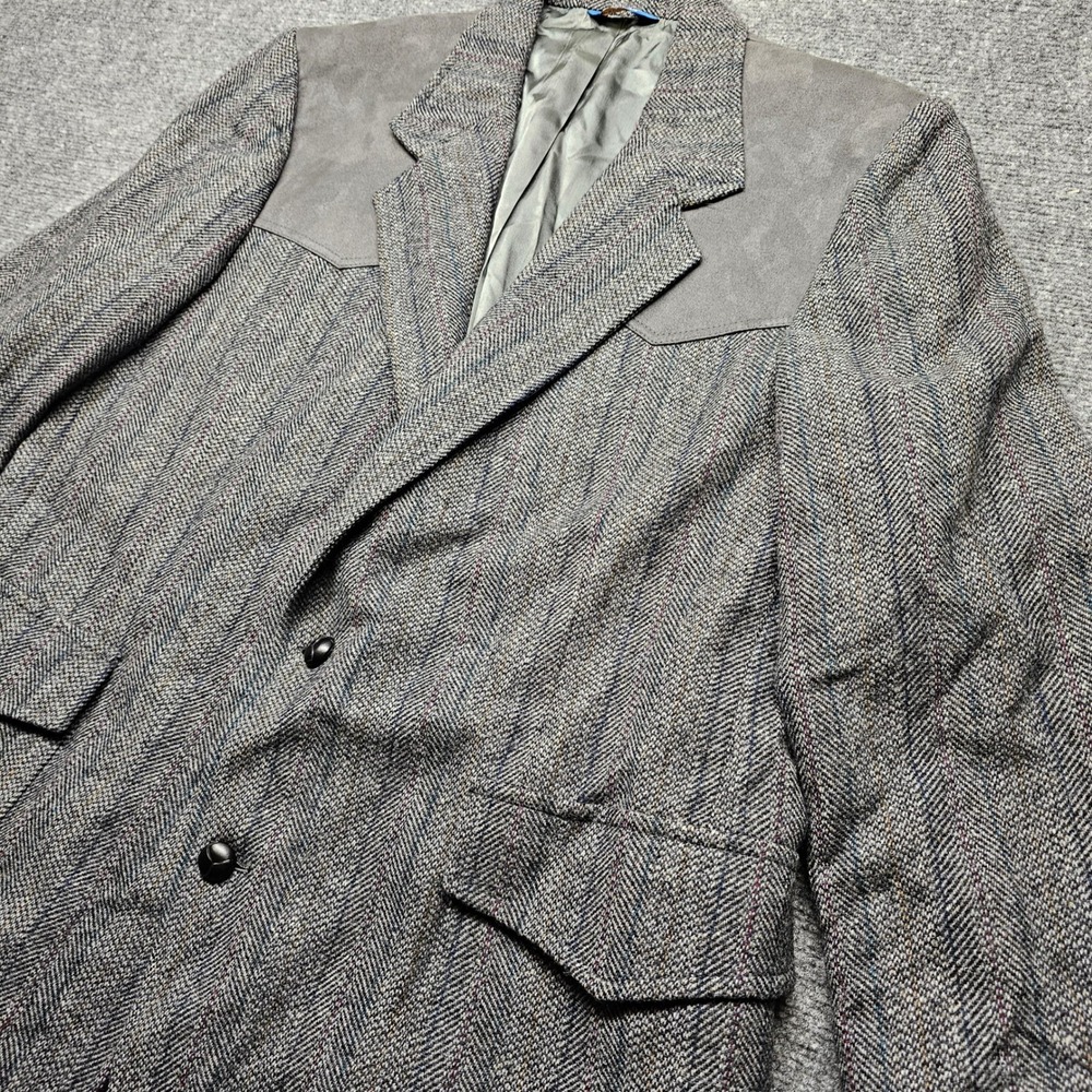 Pendleton Vintage Mens 46 Long Wool Herringbone Western Blazer Suede Yoke Elbow